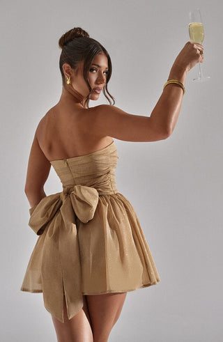 Mini Vestido Katrina Brilhante - Caqui