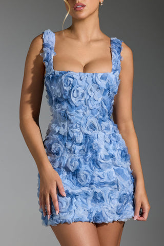 Posy Floral Mini Dress - Baby Blue