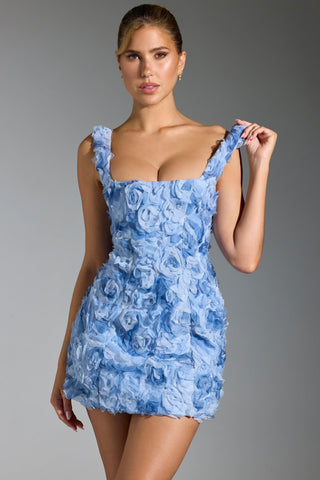 Posy Floral Mini Dress - Baby Blue